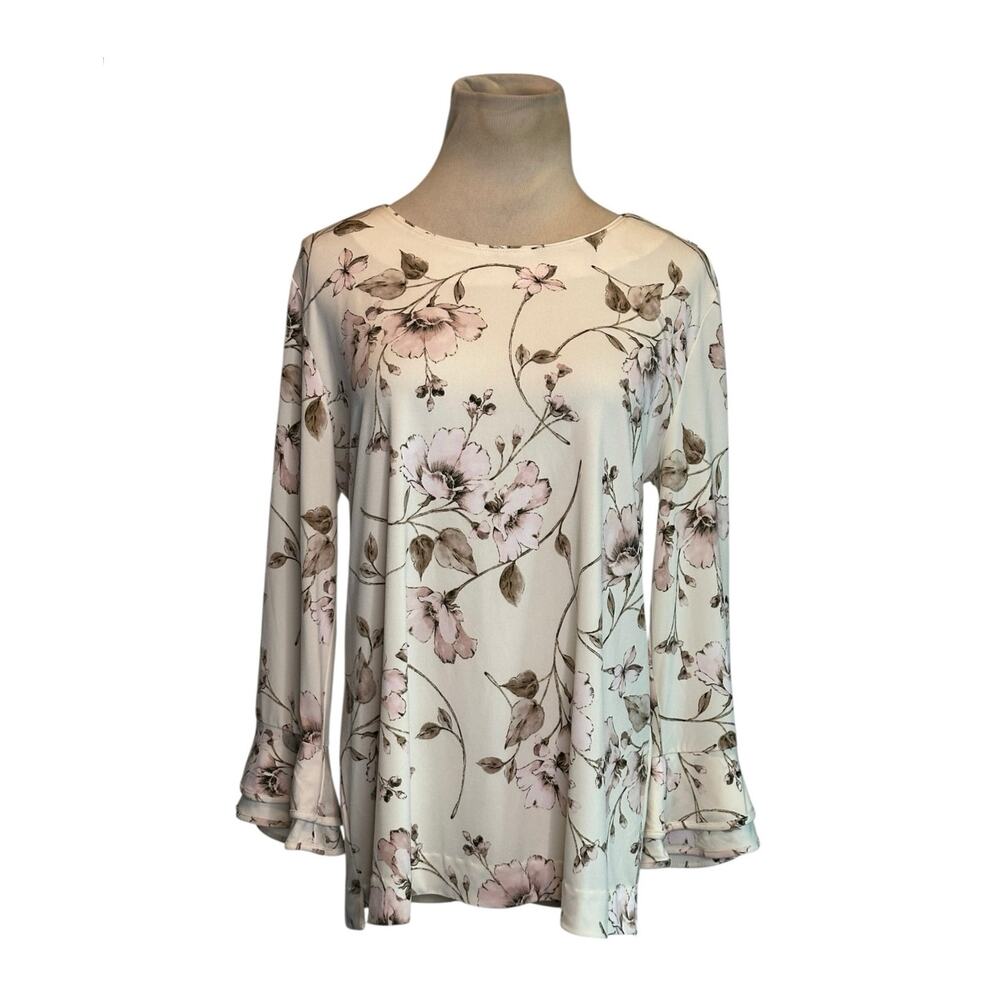 Karl Lagerfeld cream soft pink floral blouse size Medium